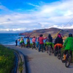 bicycle wedding party overlooking the ocean